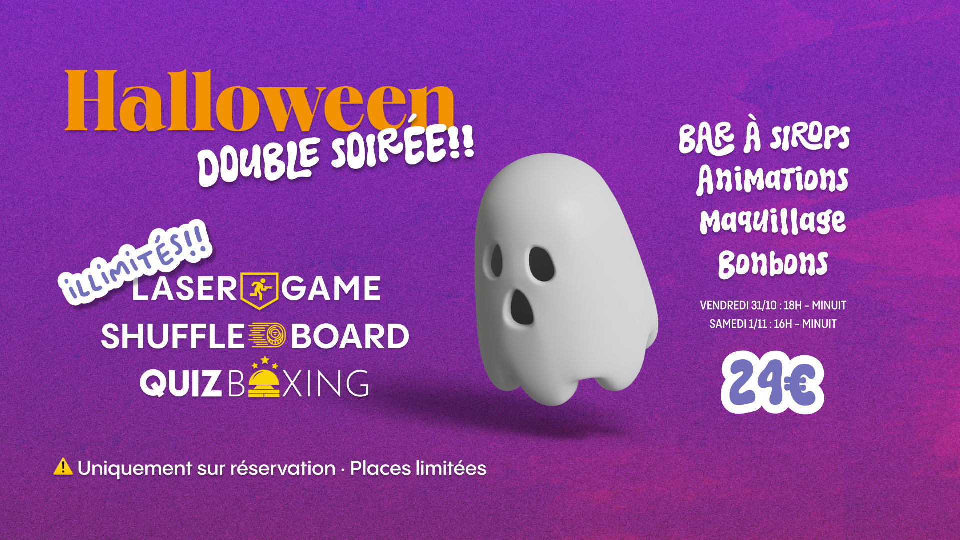 🎃 HALLOWEEN = DOUBLE SOIRÉE AU DOCK 14 👻
Deux nuits pour frissonner, courir, crier… et surtout t’éclater !
Oseras-tu relever le défi ? 🕷️🩸